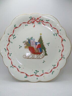 Mikasa Christmas Cheer FX033 Fine Bone China Round Cake Plate Platter 10" Japan